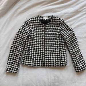 Talbots Black & White Houndstooth Zip-Front Blazer